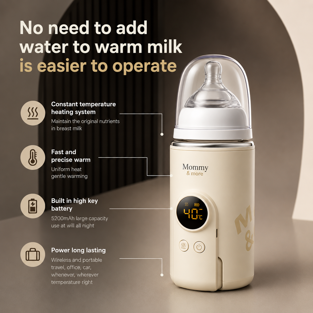 Bottle warmer features - constant temperature heating, 5200mAh battery, portable