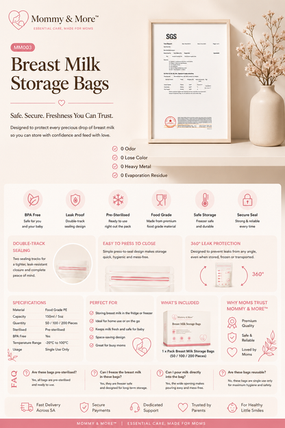 Breast Milk Storage Bags - double-track sealing, BPA free