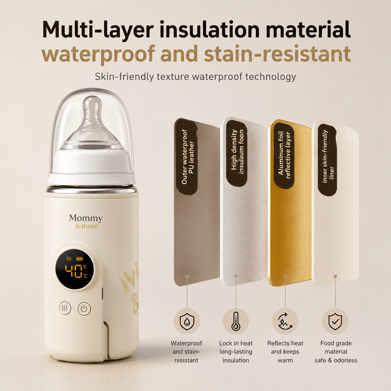Bottle warmer construction - waterproof PU leather, multi-layer insulation